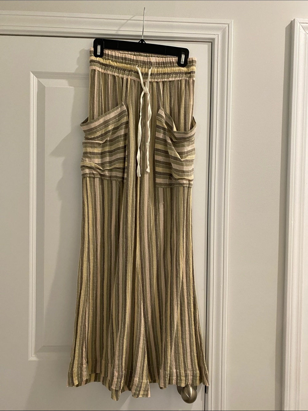 Free People Striped Wide-Leg Pants in Beige and Olive